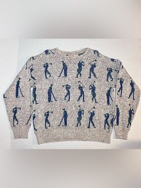 Vintage Fox Collection Golf Sweater~Made USA~Large ~GrandpaCore~All over print